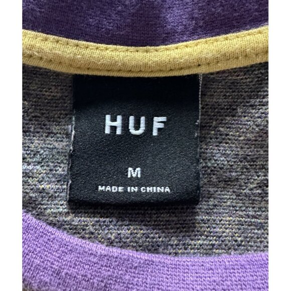 HUF Brand Men's Sz M Allen Knit Top Short Sleeve T-Shirt Green & Purple Striped - Picture 6 of 10
